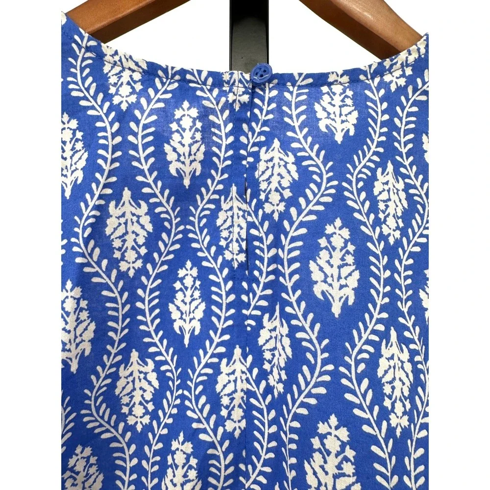 ZARA Oversized Crop Top Blue Cotton Drawstring Long Ballon Sleeves Women's Small